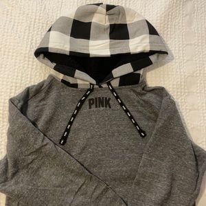 VS PINK Sherpa Lined Hoodie with Plaid Hood